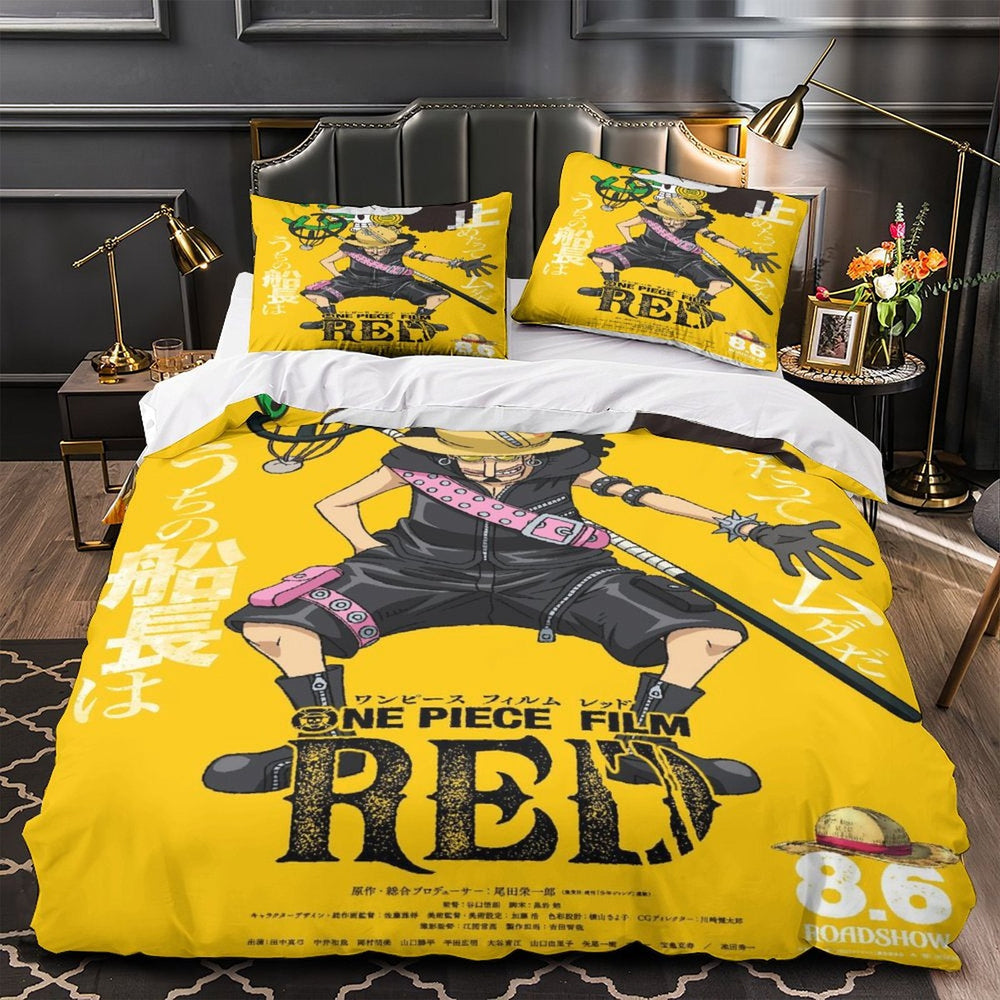 One Piece Film Red Bedding Set Pattren Quilt Duvet Cover Without Filler (Online Order Only)
