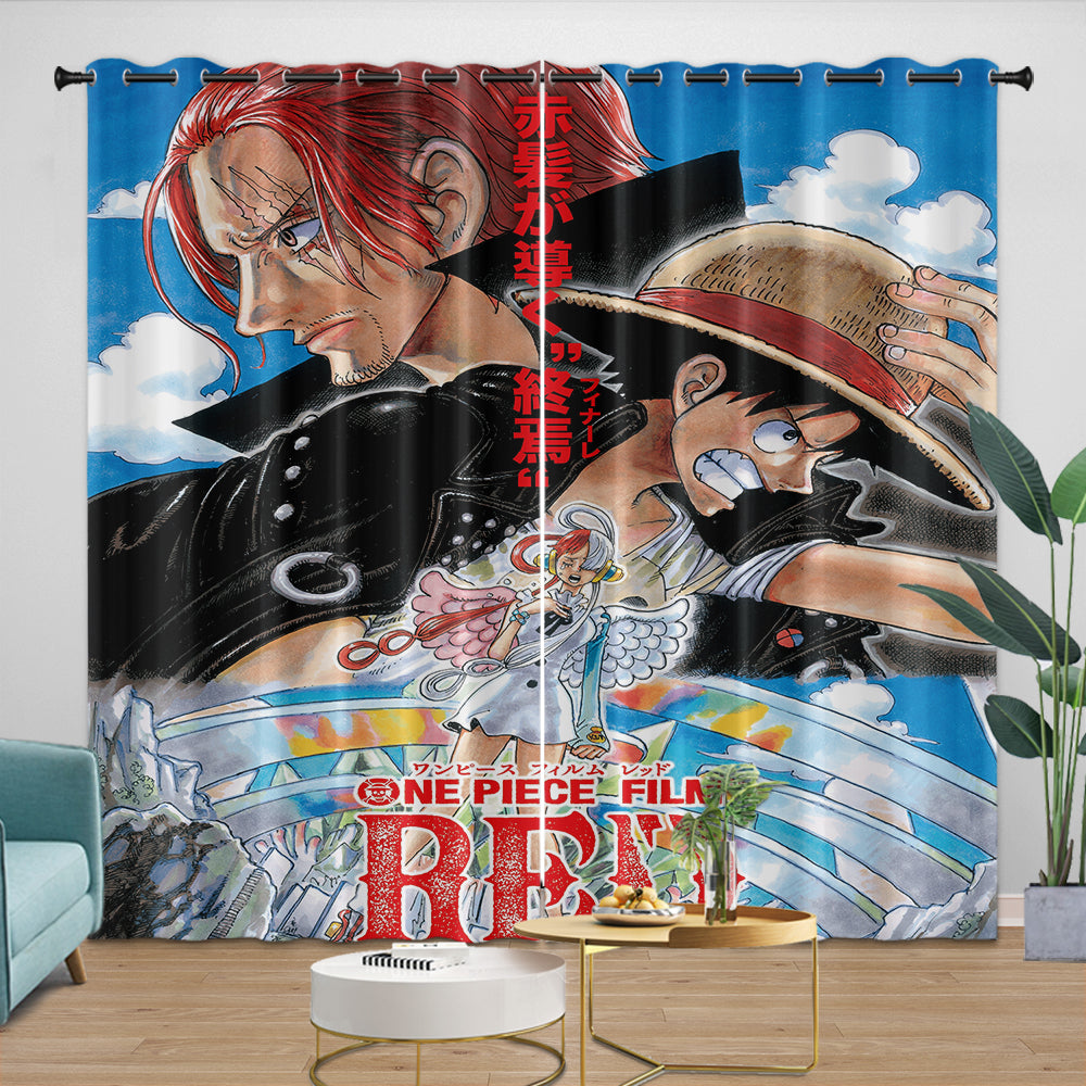 One Piece Film Red Curtains Pattern Blackout Window Drapes Room Decoration (Online Order Only)
