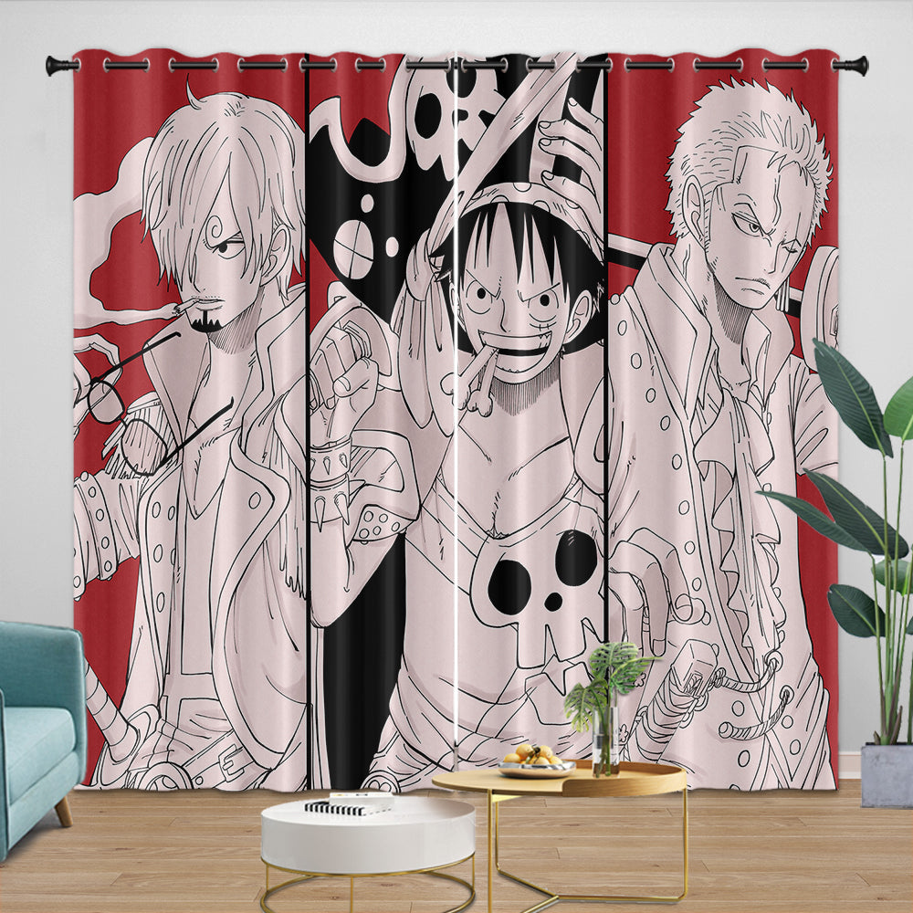 One Piece Film Red Curtains Pattern Blackout Window Drapes Room Decoration (Online Order Only)