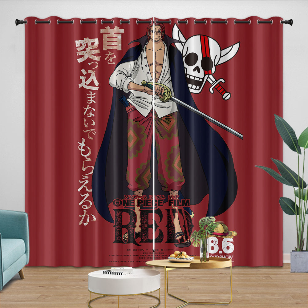 One Piece Film Red Curtains Pattern Blackout Window Drapes Room Decoration (Online Order Only)