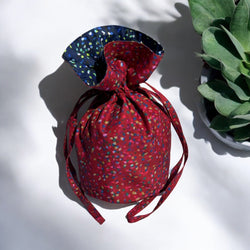 Medium Reusable Fabric Gift Bag | Blue & Red Confetti (ONLINE ORDER ONLY)