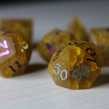 Orange Halloween Pumpkin Inked Lightning Cracked Glass DND Dice Set (ONLINE ORDER ONLY)