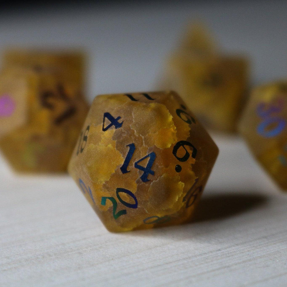 Orange Halloween Pumpkin Inked Lightning Cracked Glass DND Dice Set (ONLINE ORDER ONLY)