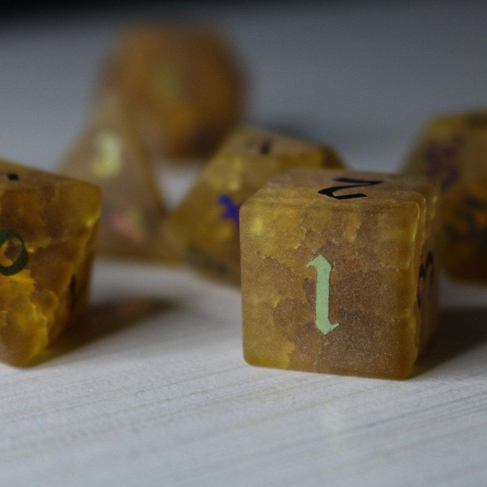 Orange Halloween Pumpkin Inked Lightning Cracked Glass DND Dice Set (ONLINE ORDER ONLY)