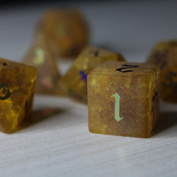 Orange Halloween Pumpkin Inked Lightning Cracked Glass DND Dice Set (ONLINE ORDER ONLY)