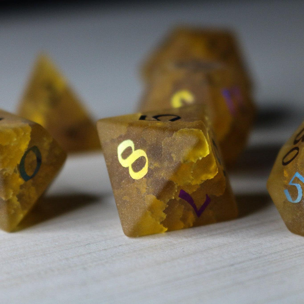 Orange Halloween Pumpkin Inked Lightning Cracked Glass DND Dice Set (ONLINE ORDER ONLY)