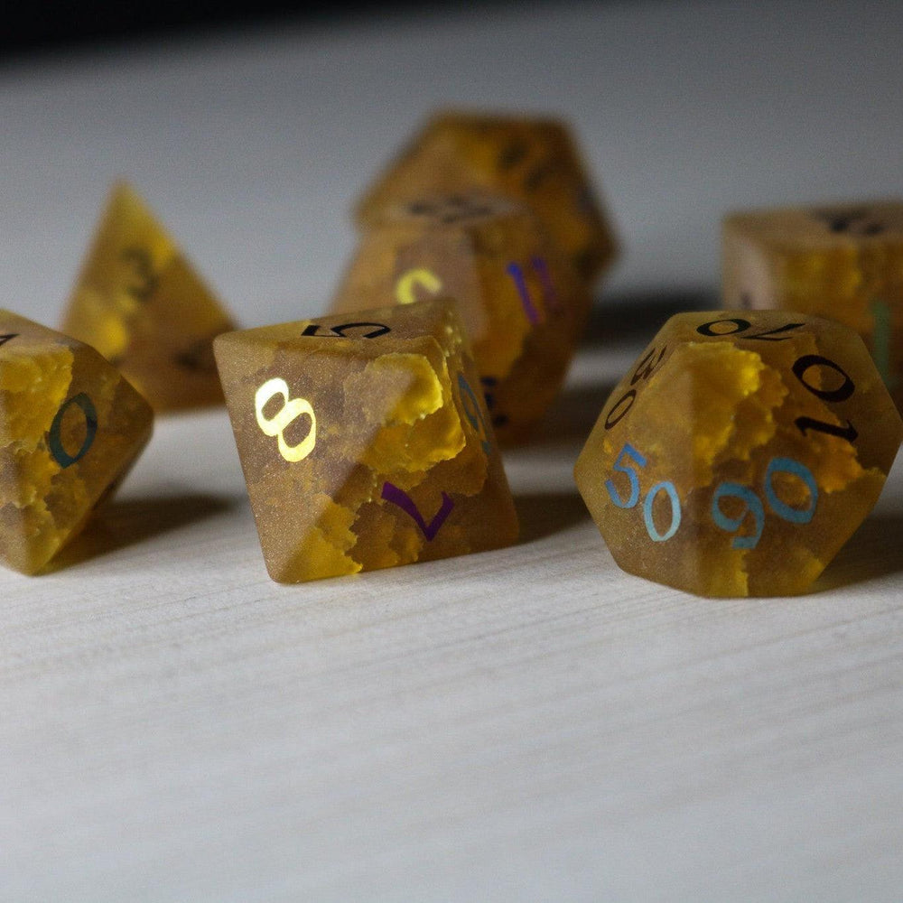 Orange Halloween Pumpkin Inked Lightning Cracked Glass DND Dice Set (ONLINE ORDER ONLY)