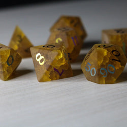 Orange Halloween Pumpkin Inked Lightning Cracked Glass DND Dice Set (ONLINE ORDER ONLY)