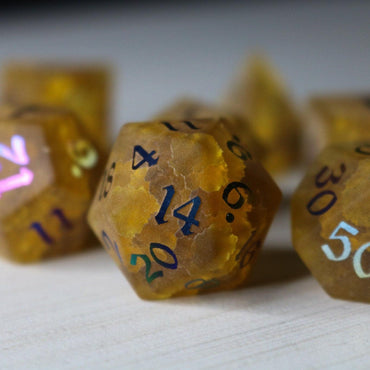 Orange Halloween Pumpkin Inked Lightning Cracked Glass DND Dice Set (ONLINE ORDER ONLY)