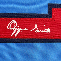 Framed Facsimile Autographed Ozzie Smith 35x39 St. Louis Blue Reprint Laser Auto Baseball Jersey (ONLINE ORDER ONLY)