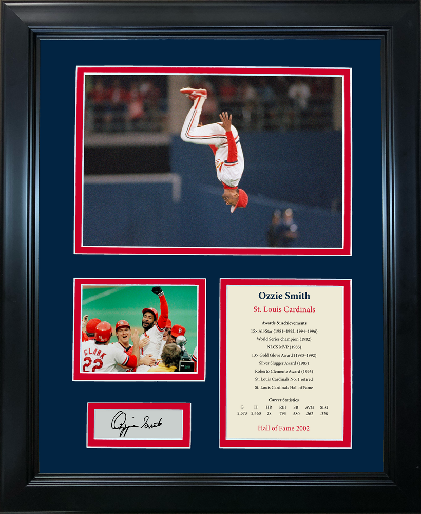 Framed Ozzie Smith Hall of Fame Facsimile Laser Engraved Signature Auto Baseball 11"x14" Photo Sig Collage (ONLINE ORDER ONLY)