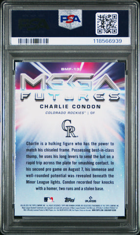 Graded 2025 Topps Bowman Mega Box Charlie Condon #BMF13 Mega Futures Rookie RC Baseball Card PSA 10 Gem Mint (ONLINE ORDER ONLY)
