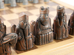Chess Set - Metal Isle of Lewis Metal Chess Pieces on Inlaid Beechwood Chest (ONLINE ORDER ONLY)