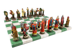 Chess Set - Robin Hood Chessmen on Green & Cream Faux Leatherette Chess Board (ONLINE ORDER ONLY)