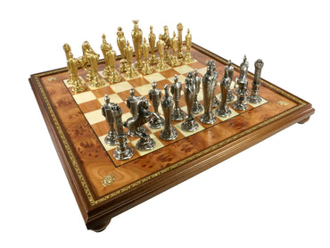 Chess Set - Renaissance Metal Men on Gold Trim Chess Board (ONLINE ORDER ONLY)