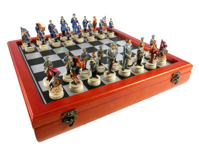 Chess Set - Civil War Resin Chessmen Generals on Cherry Stain Chest (ONLINE ORDER ONLY)
