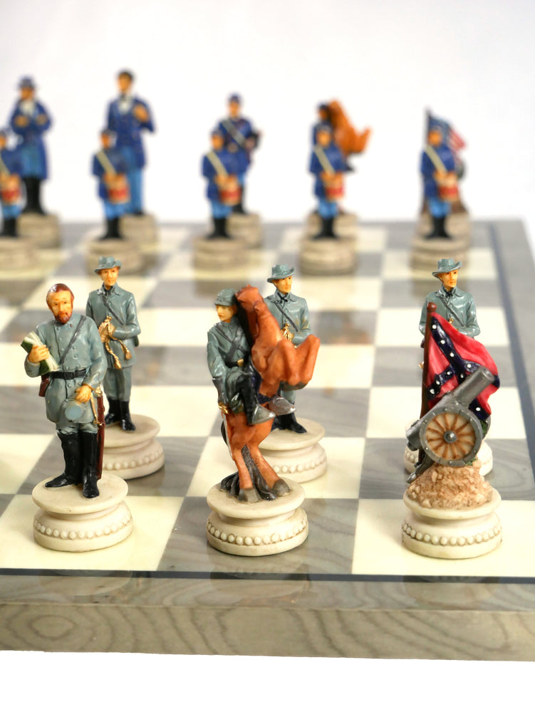 Chess Set - Civil War Resin Chess pieces Generals on Grey/Ivory Chess Board (ONLINE ORDER ONLY)