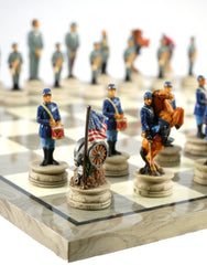 Chess Set - Civil War Resin Chess pieces Generals on Grey/Ivory Chess Board (ONLINE ORDER ONLY)