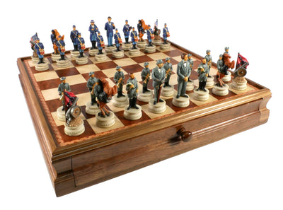 Chess Set - Civil War Resin Chessmen on Walnut/Maple Chest (ONLINE ORDER ONLY)