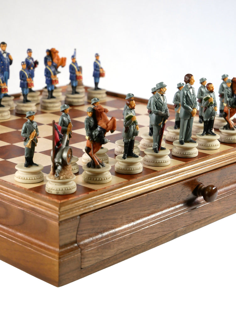 Chess Set - Civil War Resin Chessmen on Walnut/Maple Chest (ONLINE ORDER ONLY)