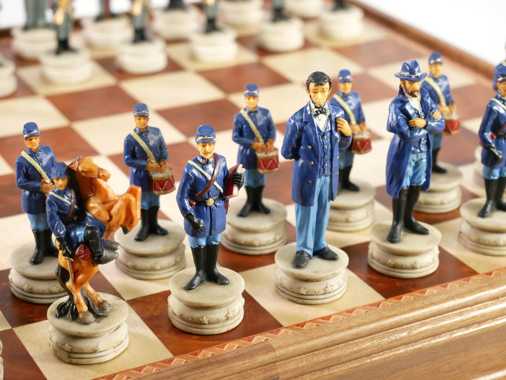 Chess Set - Civil War Resin Chessmen on Walnut/Maple Chest (ONLINE ORDER ONLY)