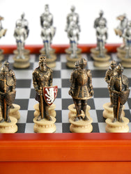 Chess Set - Armored Knights Chess Pieces on Cherry Chest (ONLINE ORDER ONLY)