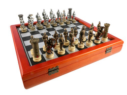 Chess Set - Armored Knights Chess Pieces on Cherry Chest (ONLINE ORDER ONLY)