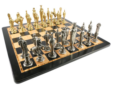 Chess Set - Renaissance Metal Men on Ebony/Maple Chess Board (ONLINE ORDER ONLY)