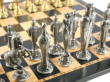 Chess Set - Renaissance Metal Men on Ebony/Maple Chess Board (ONLINE ORDER ONLY)