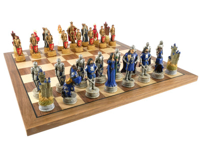 Chess Set - King Arthur Resin Chessmen on Walnut/Maple Chess Board (ONLINE ORDER ONLY)