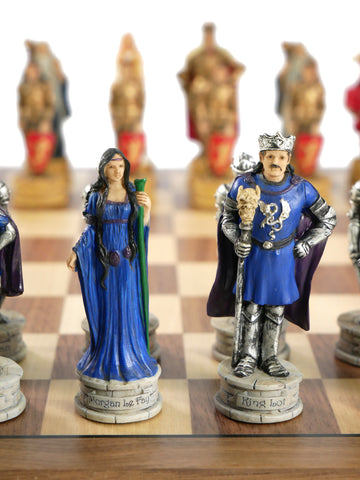 Chess Set - King Arthur Resin Chessmen on Walnut/Maple Chess Board (ONLINE ORDER ONLY)