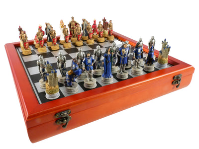 Chess Set - King Arthur Resin Chessmen on Cherry Chest (ONLINE ORDER ONLY)