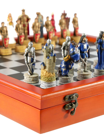 Chess Set - King Arthur Resin Chessmen on Cherry Chest (ONLINE ORDER ONLY)