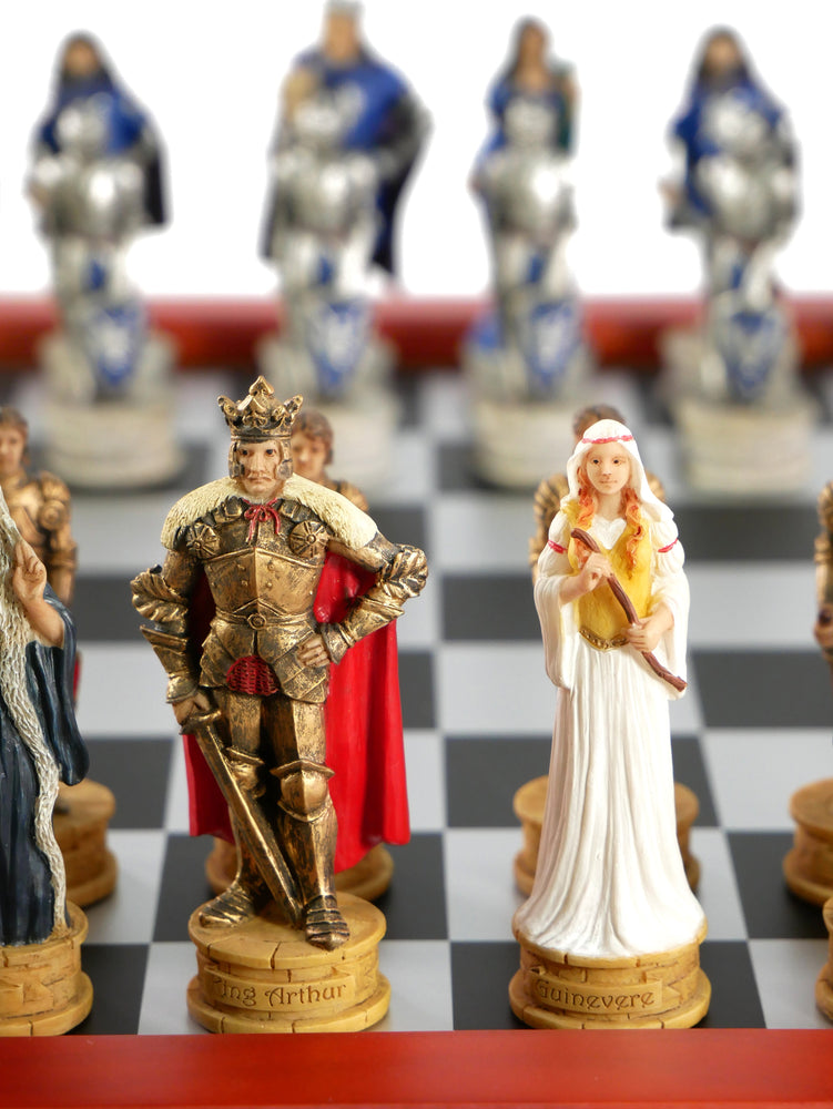 Chess Set - King Arthur Resin Chessmen on Cherry Chest (ONLINE ORDER ONLY)