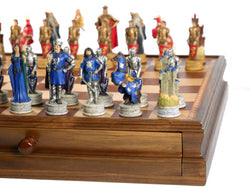 Chess Set - King Arthur Painted Resin on 15" Walnut/Maple Chest (ONLINE ORDER ONLY)