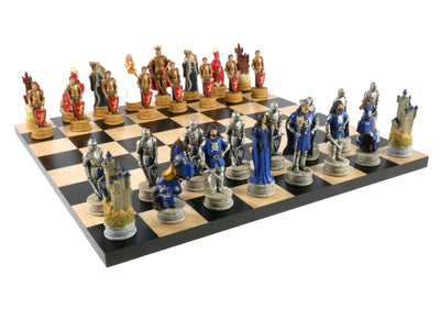 Chess Set - King Arthur Resin Chessmen on Black/Maple Chess Board (ONLINE ORDER ONLY)