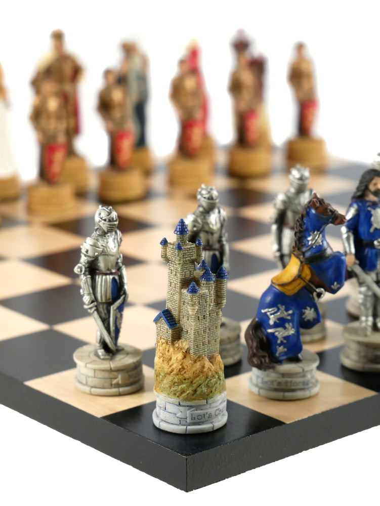 Chess Set - King Arthur Resin Chessmen on Black/Maple Chess Board (ONLINE ORDER ONLY)