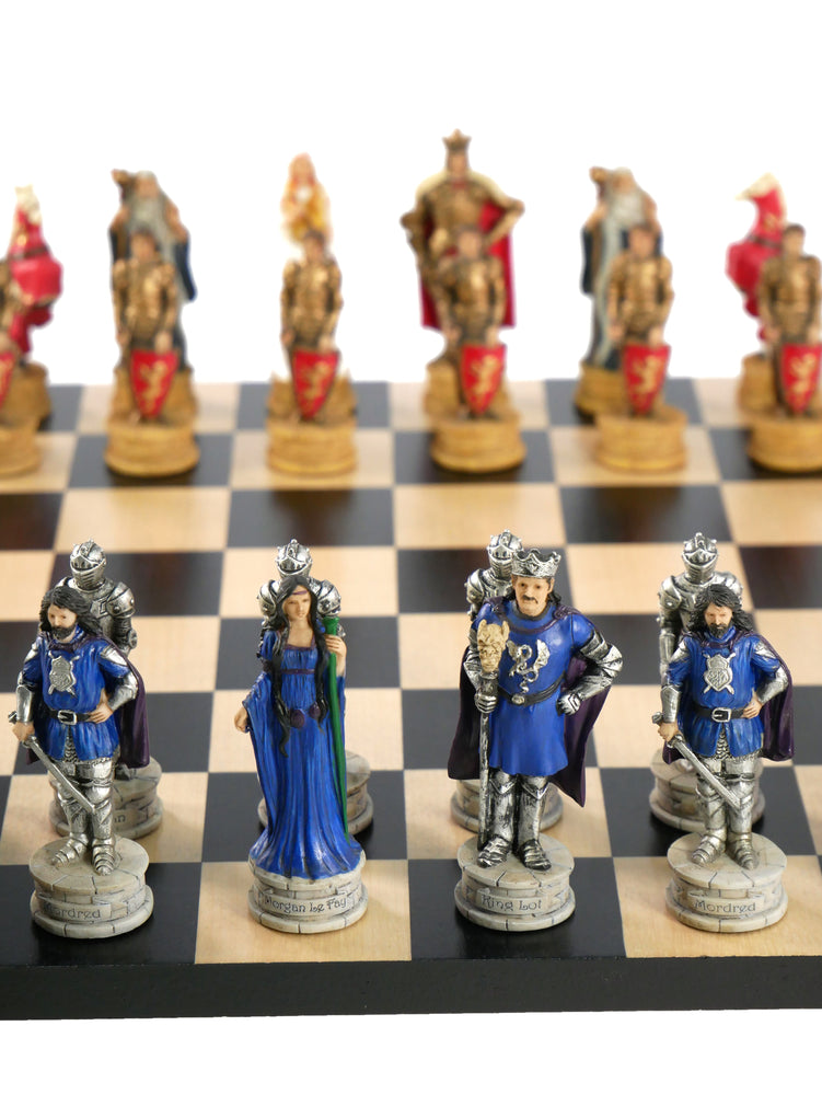 Chess Set - King Arthur Resin Chessmen on Black/Maple Chess Board (ONLINE ORDER ONLY)