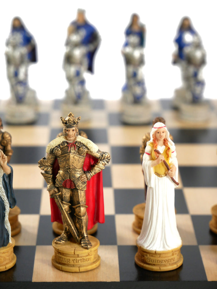 Chess Set - King Arthur Resin Chessmen on Black/Maple Chess Board (ONLINE ORDER ONLY)