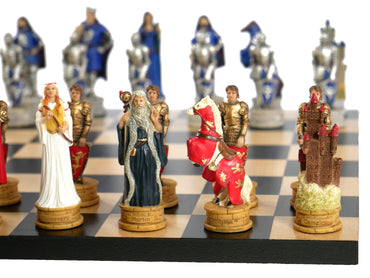 Chess Set - King Arthur Resin Chessmen on Black/Maple Chess Board (ONLINE ORDER ONLY)