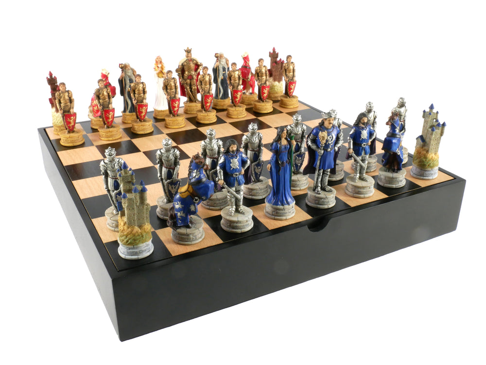 Chess Set - King Arthur Resin Chessmen in Black/Maple Chest (ONLINE ORDER ONLY)