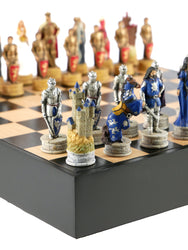 Chess Set - King Arthur Resin Chessmen in Black/Maple Chest (ONLINE ORDER ONLY)