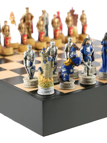 Chess Set - King Arthur Resin Chessmen in Black/Maple Chest (ONLINE ORDER ONLY)