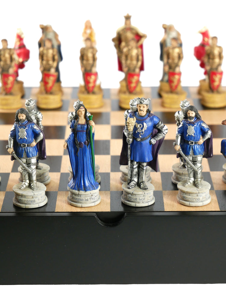 Chess Set - King Arthur Resin Chessmen in Black/Maple Chest (ONLINE ORDER ONLY)
