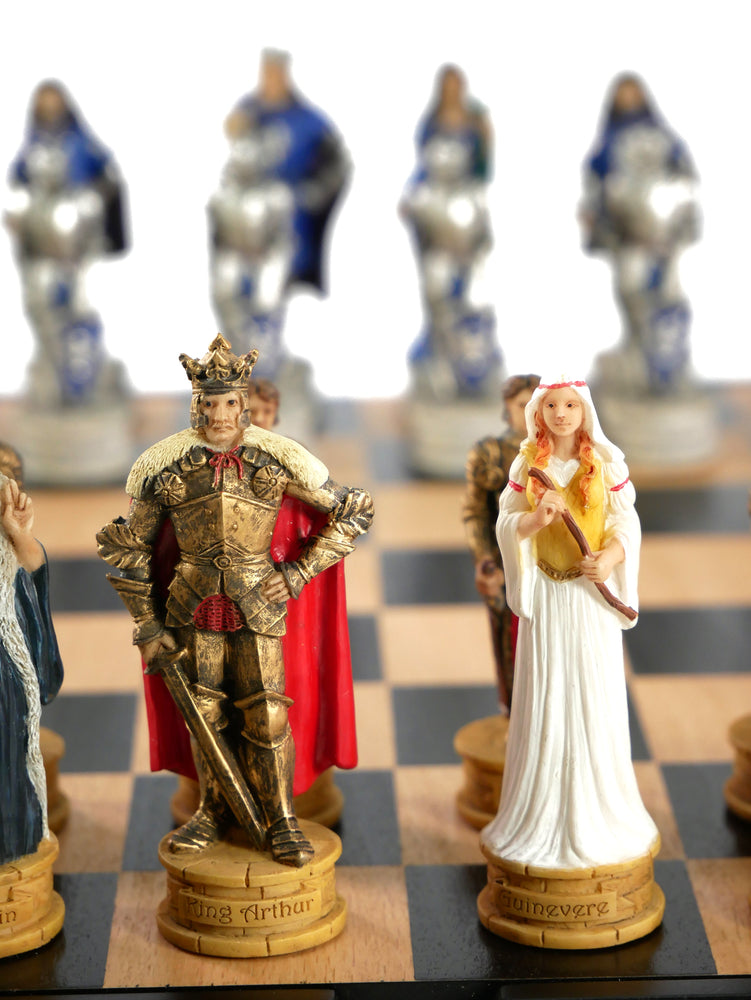 Chess Set - King Arthur Resin Chessmen in Black/Maple Chest (ONLINE ORDER ONLY)