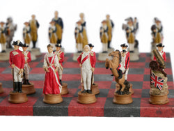 Chess Set - Painted Resin American Revolution Pieces on Red & Dusky Black Faux Leatherette Chess Board (ONLINE ORDER ONLY)