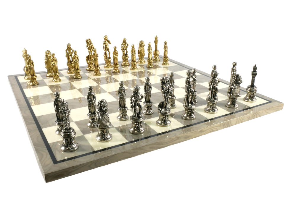 Chess Set - Florence Metal Men on Grey Briarwood Chess Board (ONLINE ORDER ONLY)
