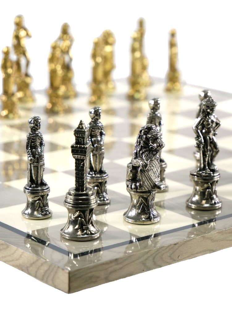 Chess Set - Florence Metal Men on Grey Briarwood Chess Board (ONLINE ORDER ONLY)