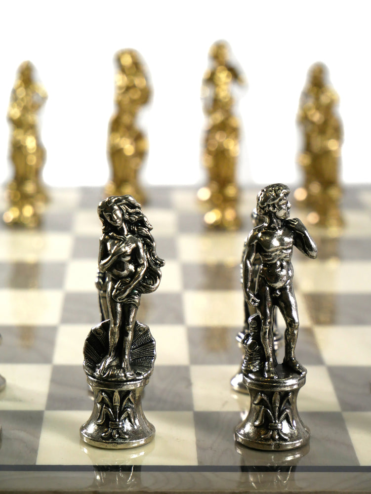 Chess Set - Florence Metal Men on Grey Briarwood Chess Board (ONLINE ORDER ONLY)