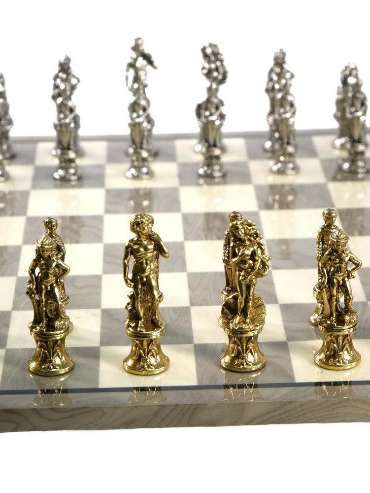 Chess Set - Florence Metal Men on Grey Briarwood Chess Board (ONLINE ORDER ONLY)